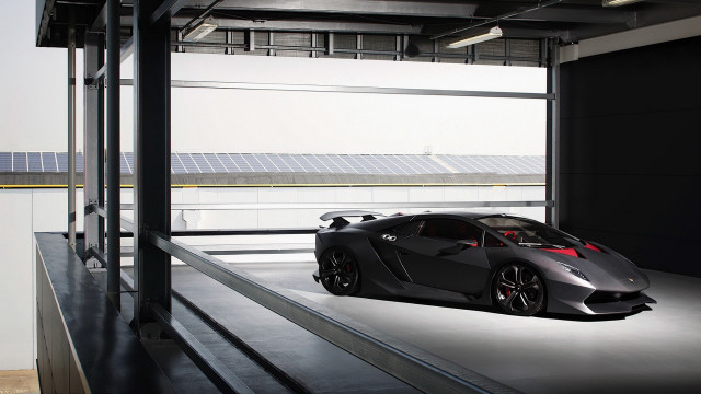 Black sports car garage solar free wallpaper for desktop - medium preview image