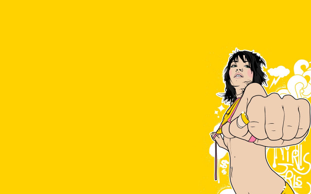 Woman fist yellow background pop free wallpaper for desktop - medium preview image