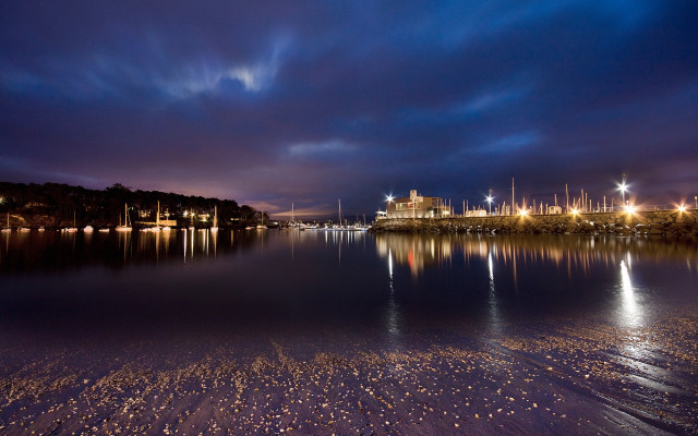 City lights night water mountains free wallpaper for desktop - medium preview image