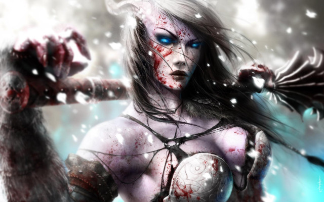 Woman bloody face sword hand free wallpaper for desktop - medium preview image