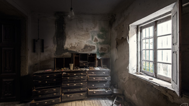 Decay library window broken glass free wallpaper for desktop - medium preview image