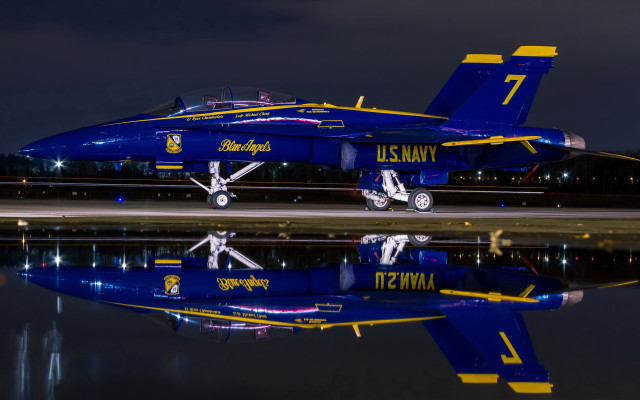 Blue fighter jet night reflections free wallpaper for desktop - medium preview image