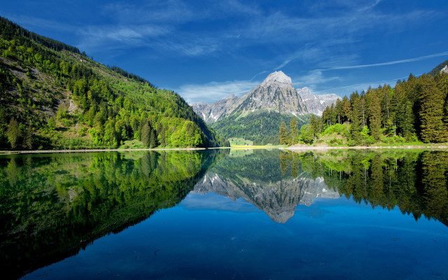 Mountain lake reflection forest nature free wallpaper for desktop - medium preview image