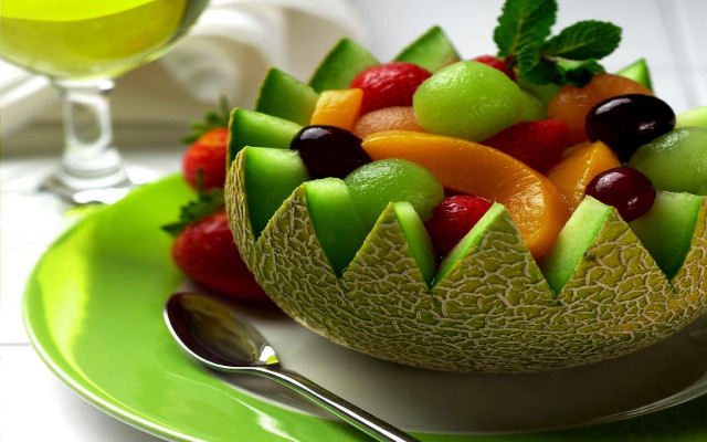 Bowl fruit spoon wine plate free wallpaper for desktop - medium preview image