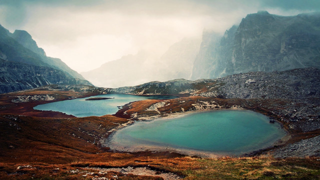 Mountain lake clouds city lights free wallpaper for desktop - medium preview image