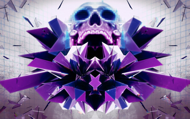 Skull purple starburst holography cyberpunk free wallpaper for desktop - medium preview image