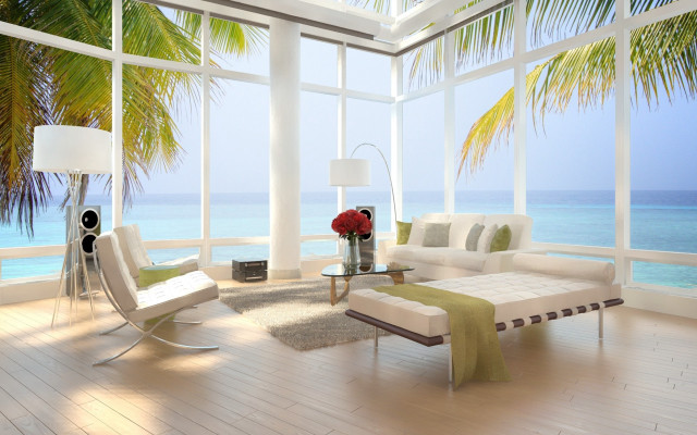 Living room ocean view bamboo free wallpaper for desktop - medium preview image