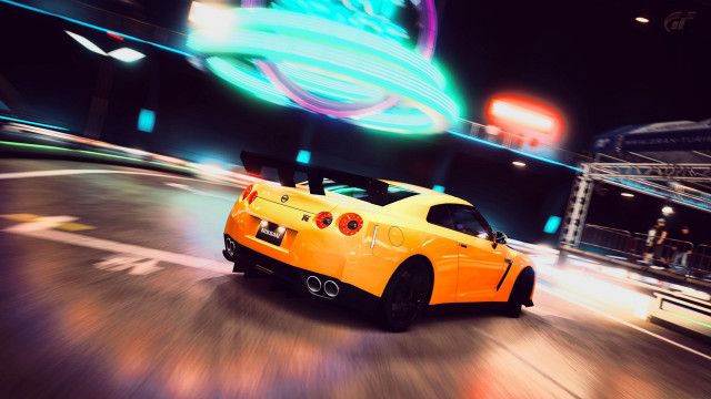 Yellow sports car night neon free wallpaper for desktop - medium preview image