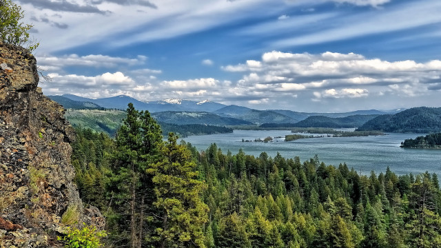 Scenic lake mountains cliff trees free wallpaper for desktop - medium preview image