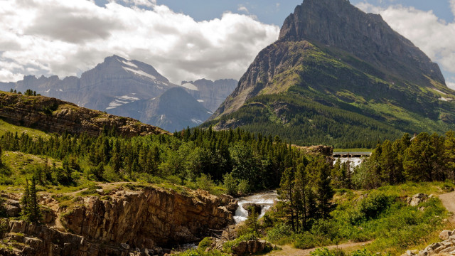 Mountain river bridge nature landscape free wallpaper for desktop - medium preview image