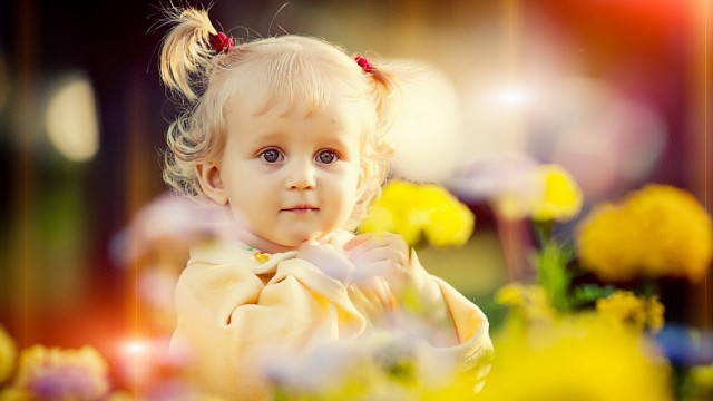 Little girl flowers portrait bokeh free wallpaper for desktop - medium preview image