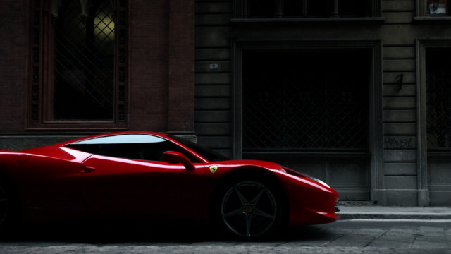 Red sports car street building #2 free wallpaper for desktop - medium preview image