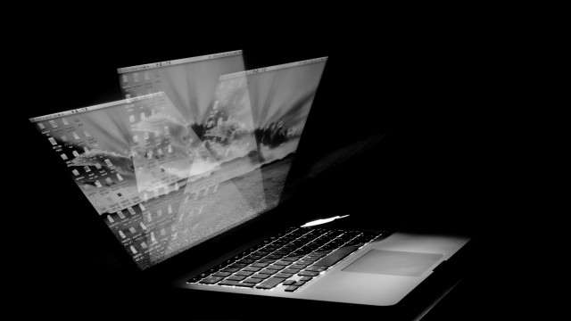 Laptop desk monitor keyboard ruins free wallpaper for desktop - medium preview image