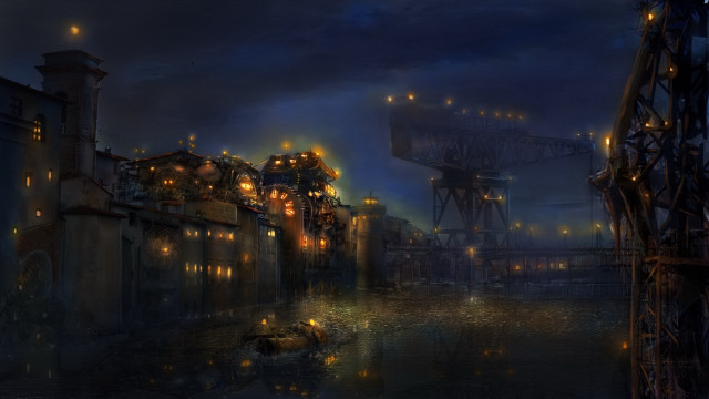 City night bridge embers lanterns free wallpaper for desktop - medium preview image
