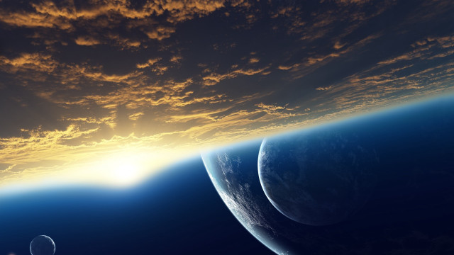 Earth sunset clouds mountain ocean free wallpaper for desktop - medium preview image