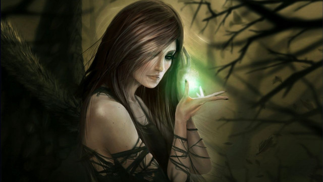Woman green light forest fantasy free wallpaper for desktop - medium preview image