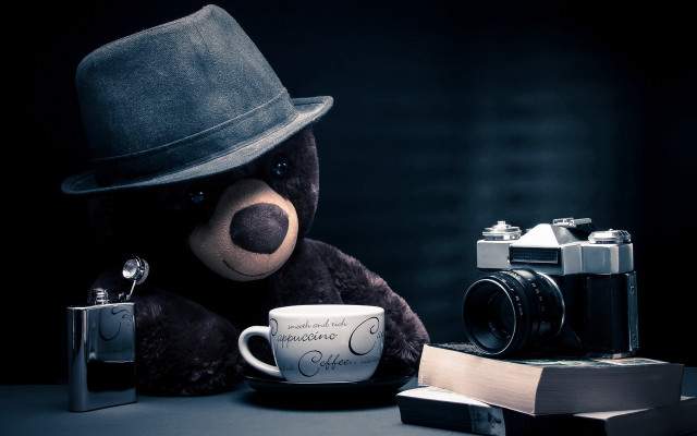 Teddy bear hat camera coffee #2 free wallpaper for desktop - medium preview image