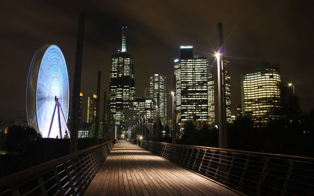 Wooden walkway ferris wheel night free wallpaper for desktop - medium preview image