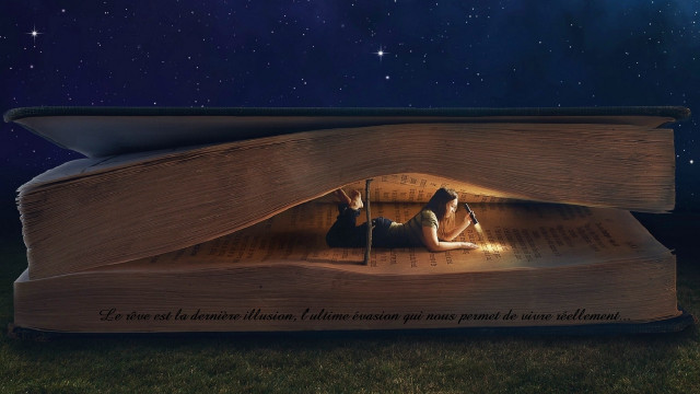 Woman reading book light surreal free wallpaper for desktop - medium preview image
