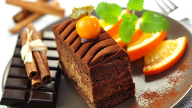Chocolate cake oranges cinnamon plate #2 free wallpaper for desktop - medium preview image