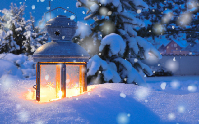 Lantern snow night starry sky free wallpaper for desktop - medium preview image