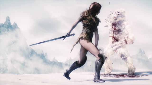 Woman sword bear snowy mountains free wallpaper for desktop - medium preview image