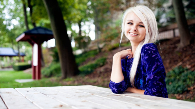 White haired woman park smiling free wallpaper for desktop - medium preview image