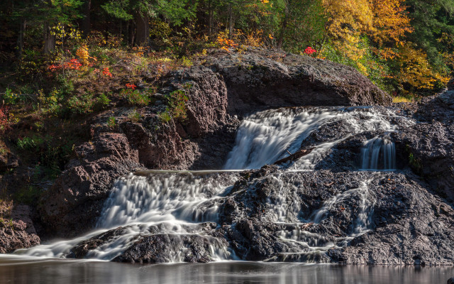 Waterfall boat fall foliage rock free wallpaper for desktop - medium preview image
