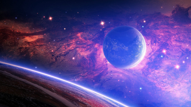 Blue planet purple space stars free wallpaper for desktop - medium preview image