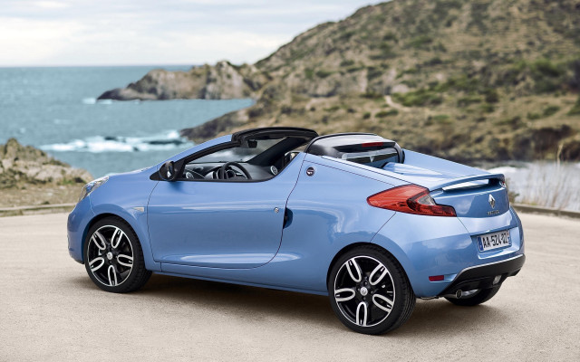 Blue car ocean cliff digital free wallpaper for desktop - medium preview image