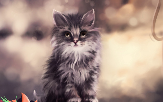 Cat flower table digital fantasy free wallpaper for desktop - medium preview image