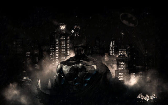 Batman rainy city night fullmoon free wallpaper for desktop - medium preview image
