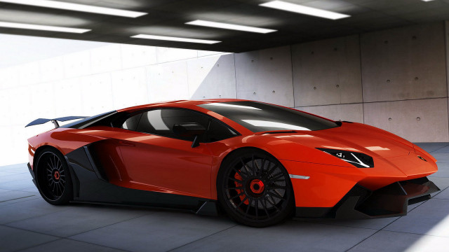 Red sports car garage light free wallpaper for desktop - medium preview image