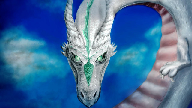 White dragon green eyes long free wallpaper for desktop - medium preview image