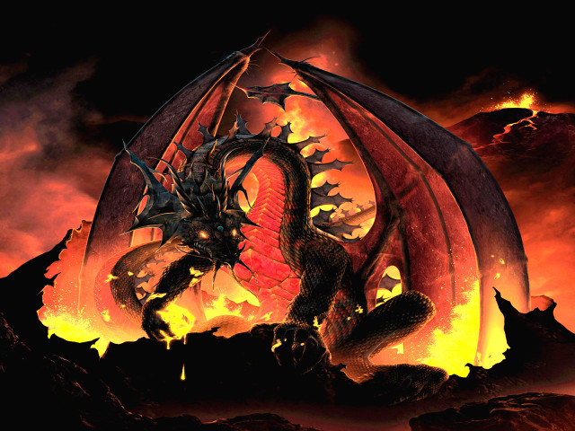 Dragon huge head wings fire free wallpaper for desktop - medium preview image