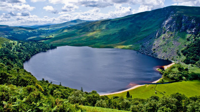 Lake mountains forest sky reflection free wallpaper for desktop - medium preview image