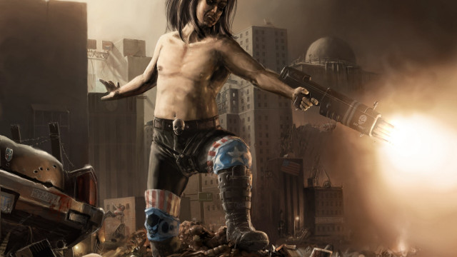 Man gun destroyed city giantess free wallpaper for desktop - medium preview image