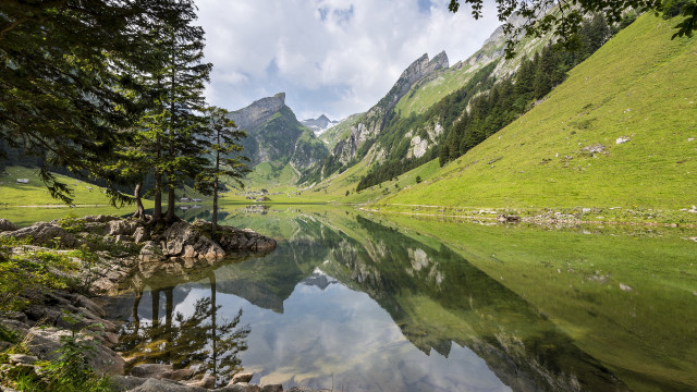 Lake mountains trees sky clouds #30 free wallpaper for desktop - medium preview image