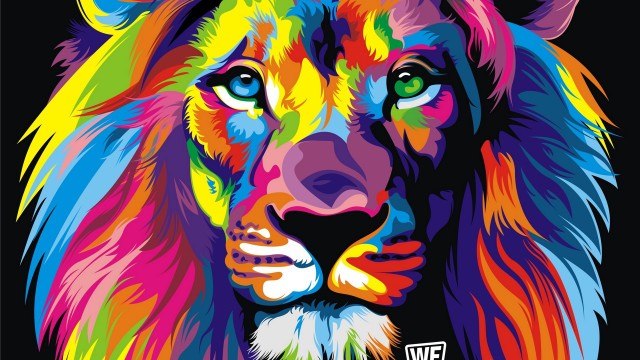 Colorful lion neo fauvism poster free wallpaper for desktop - medium preview image