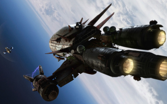 Space station shuttle planet cloud free wallpaper for desktop - medium preview image