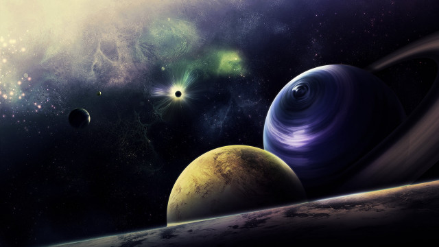 Space planets stars moon aurora free wallpaper for desktop - medium preview image