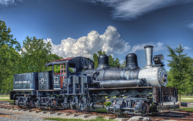 Train engine field trees cloudy free wallpaper for desktop - medium preview image
