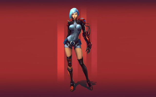 Futuristic woman red wall cyborg free wallpaper for desktop - medium preview image