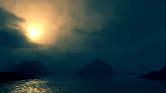 Ocean mountain sun clouds night free wallpaper for desktop - medium preview image