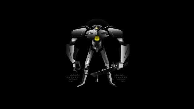 Robot yellow eye skateboard dark free wallpaper for desktop - medium preview image