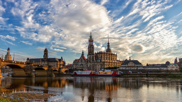 River bridge building cloudy sky #3 free wallpaper for desktop - medium preview image
