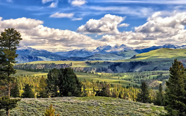Mountain range trees clouds sky #5 free wallpaper for desktop - medium preview image