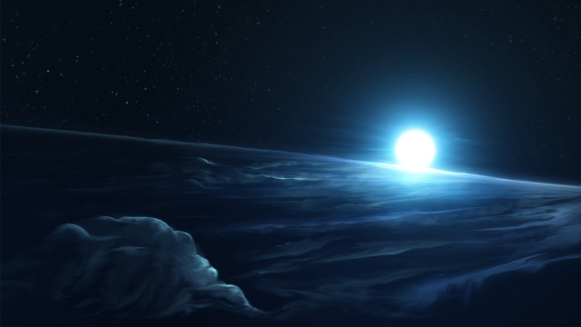 Bright blue light planet night free wallpaper for desktop - medium preview image