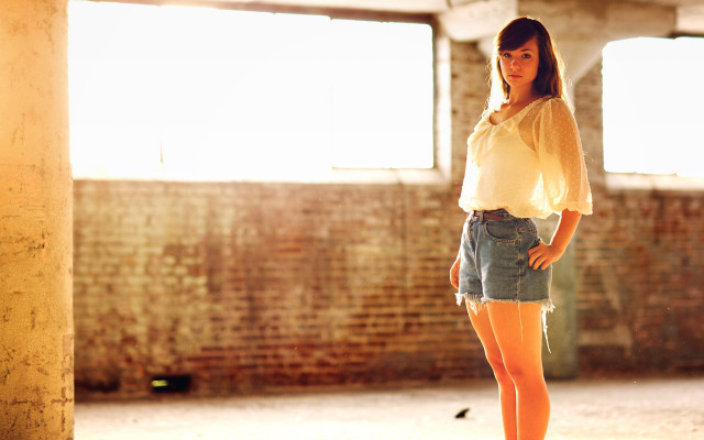 Woman skateboard brick wall sunset free wallpaper for desktop - medium preview image