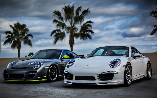 Porsches parking lot palm trees #2 free wallpaper for desktop - medium preview image